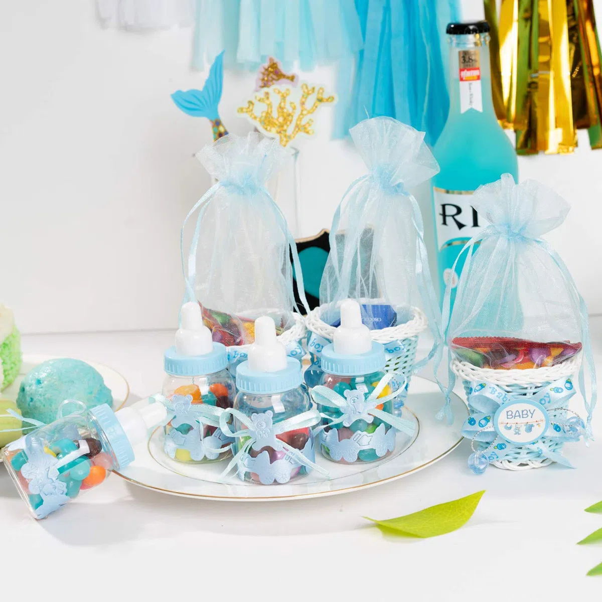 24 Stück Flaschen Geschenk Box - Gastgeschenke Baby Shower Taufe - Candy Flasche Schnuller Milchflasche