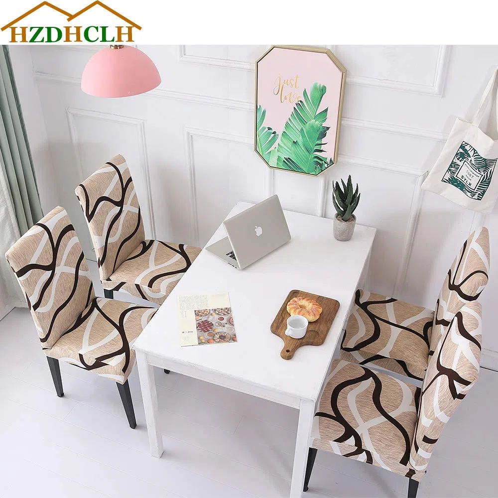 HZDHCLH Stuhlhussen 6er Set Stuhlbezüge Stretch abnehmbar, waschbar, Esszimmerstuhl-Schutzsitz für Hotel Restaurant Küche Hochzeitsfeier（Off-White/Linienmuster/6 Stück