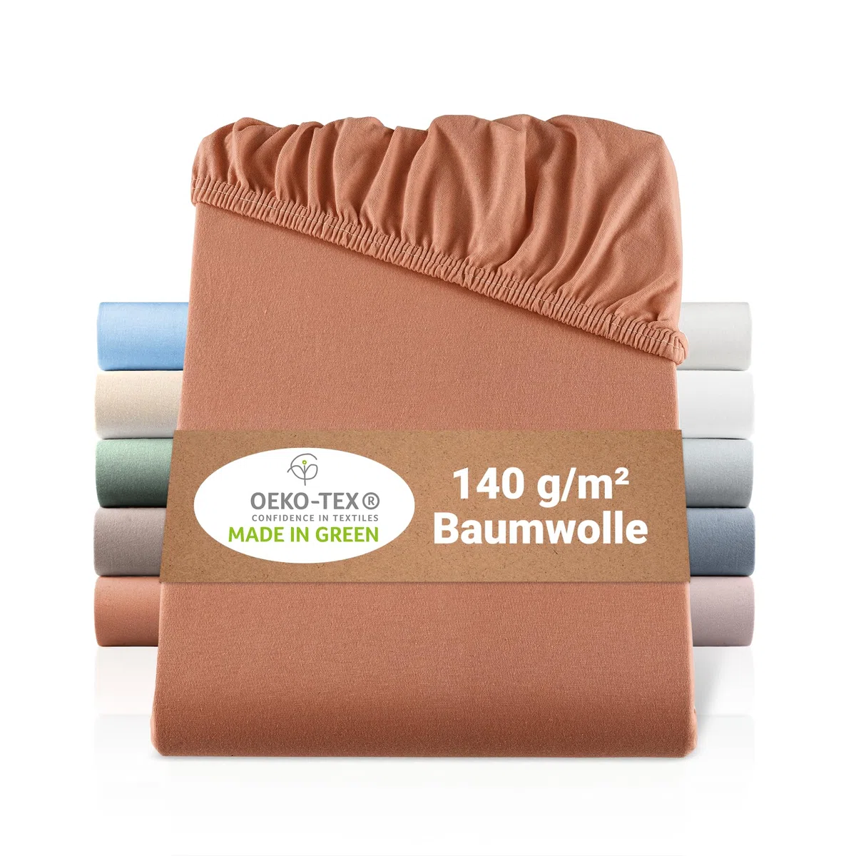 BaSaTex Doppelpack Bio Jersey Kinder Spannbettlaken 100% GOTS Zertifizierte Baumwolle - Spannbettlaken für Kinder- und Babybetten 60x120 – 70x140 cm - Farbe: Terrakotta