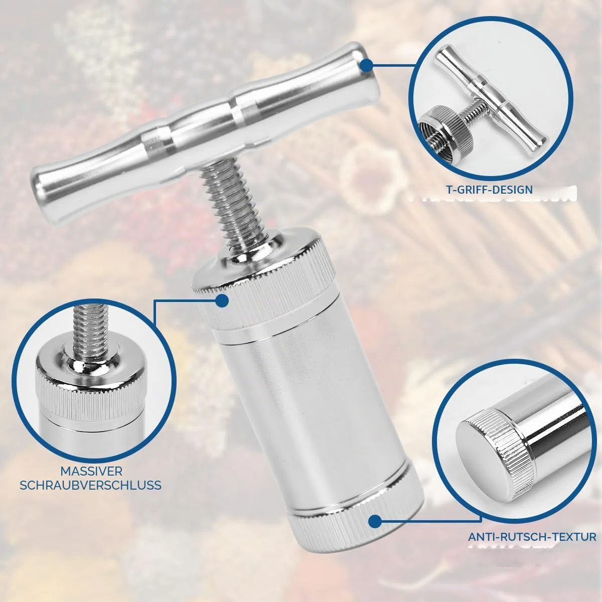 Pollenpresse Edelstahl Pollen T Presse Manuelle Pollenshaker Kräuterpresse für Kräuter Gewürze Knoblauch Pfeffer Salz Pollen Ideal für Kochen Kräuterverarbeitung(64 * 60 * 26mm)