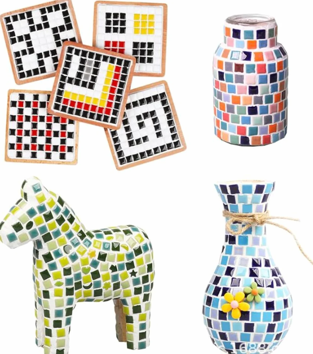 500 g quadratische Keramik-Mosaikfliesen, 500 Stück, 1 x 1 cm, handgefertigt, kreative Mikro-Mosaikstücke für Liebhaber, DIY-Mosaikprojekte und Heimdekorationen (weiß)