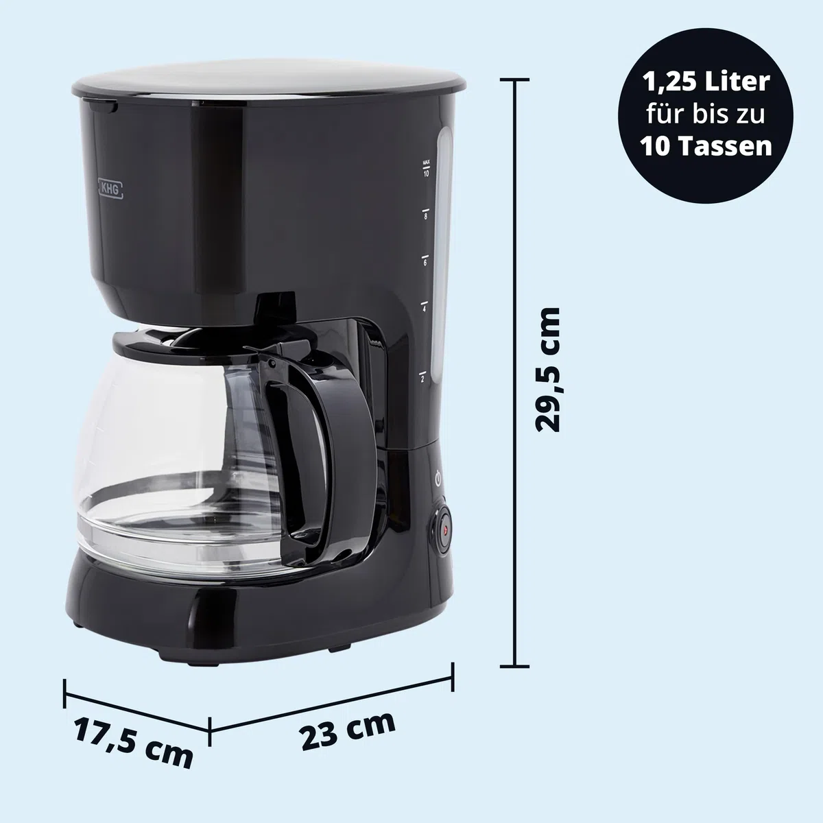 KHG Kaffeemaschine KA-128S in schwarz, Filterkaffeemaschine, inkl. Glaskanne, Permanentfilter, Warmhaltefunktion, Abschaltautomatik & Tropfstopp, schwarz, 1,25 Liter, 10 Tassen, 750 Watt