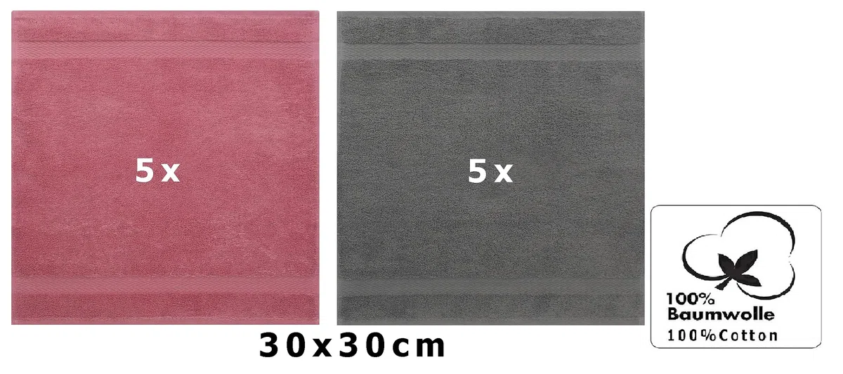 Betz 10 Stück Seiftücher Premium 100% Baumwolle Seiflappen Set 30x30 cm Farbe Altrosa und anthrazit