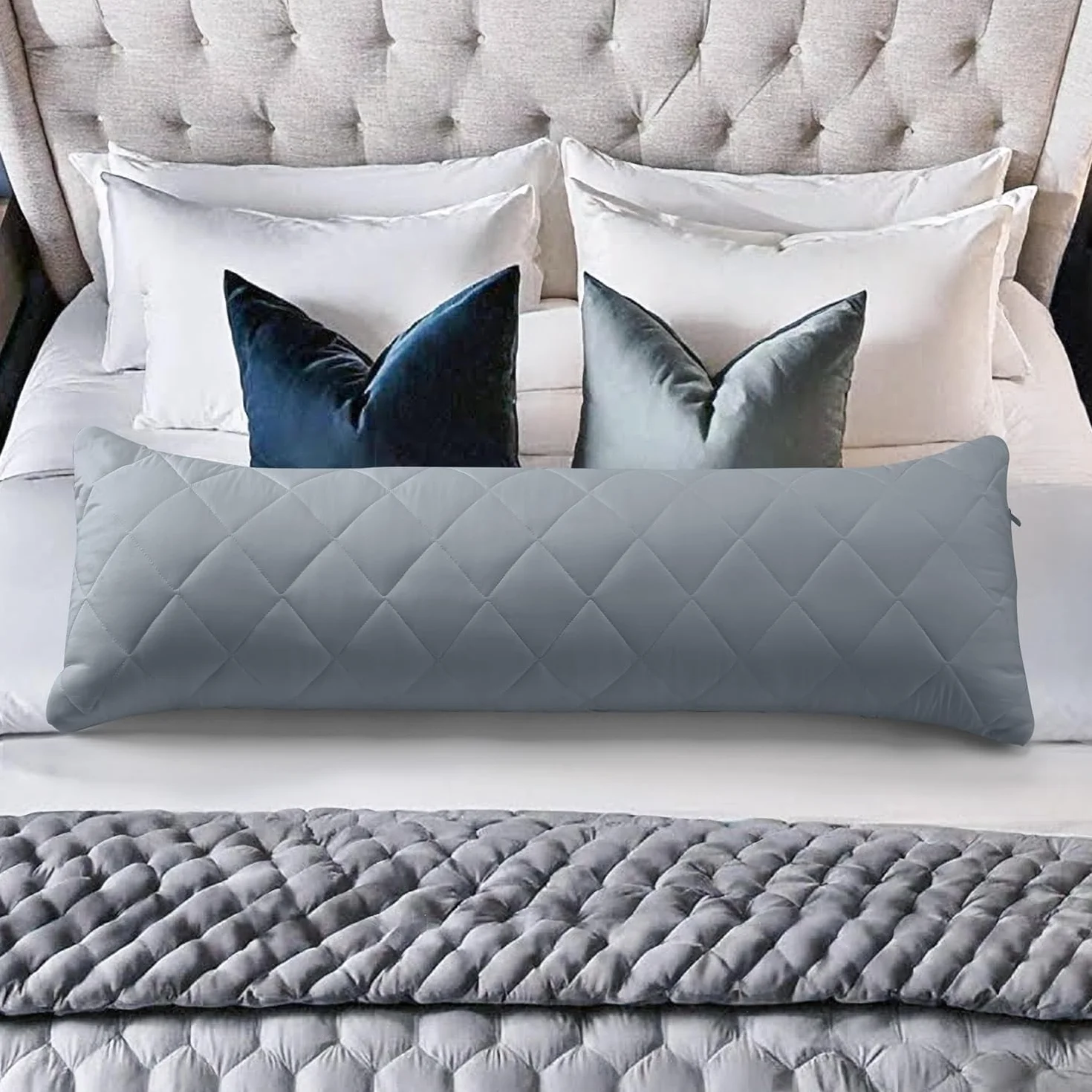 Utopia Bedding gestepptes Körperkissen, 40x145 cm Schwangerschafts- und Umstandskissen, Seitenschläferkissen, weiche Polyesterfüllung (Grau)