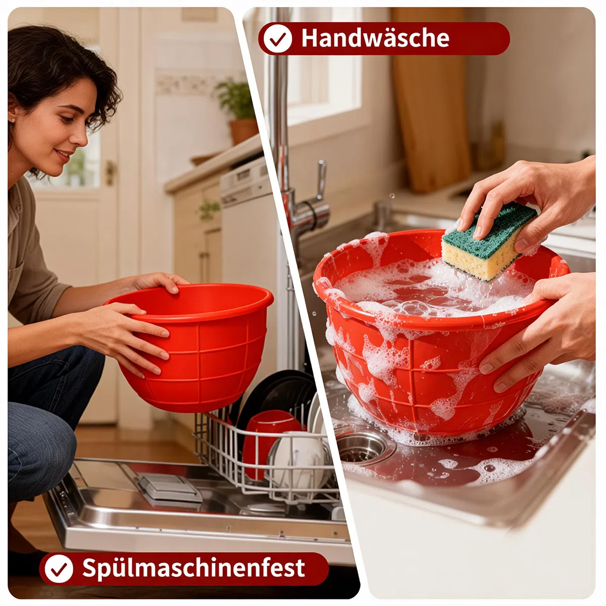 2er Set Silikoneinsatz mit Deckel – Kompatibel mit KitchenAid Schüssel 4,8 L (5 Qt) – Dick + Antirutsch-Rippen, Eigenständig stehend, Innen-Skalierung, Rührschüssel-Einlag