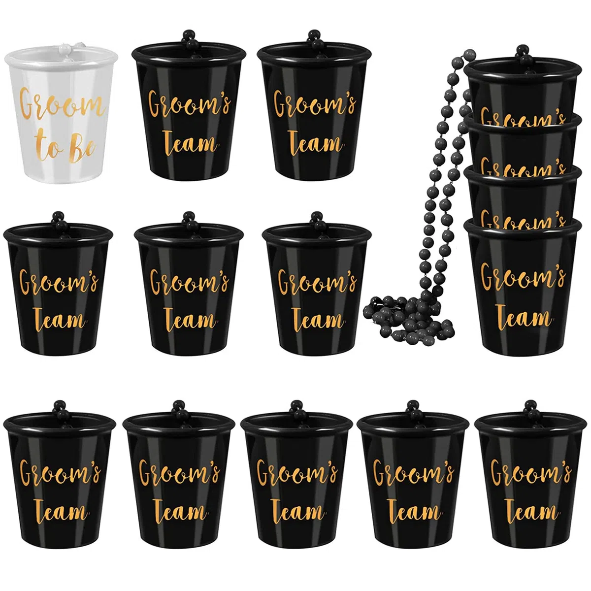 15 Stück Bräutigam Schnapsgläser mit Kette Männer Team Schnapsglas Halskette Shotgläser Becher zum Umhängen JGA Accessoires für Junggesellinnenabschied Party Hochzeit Dekoration