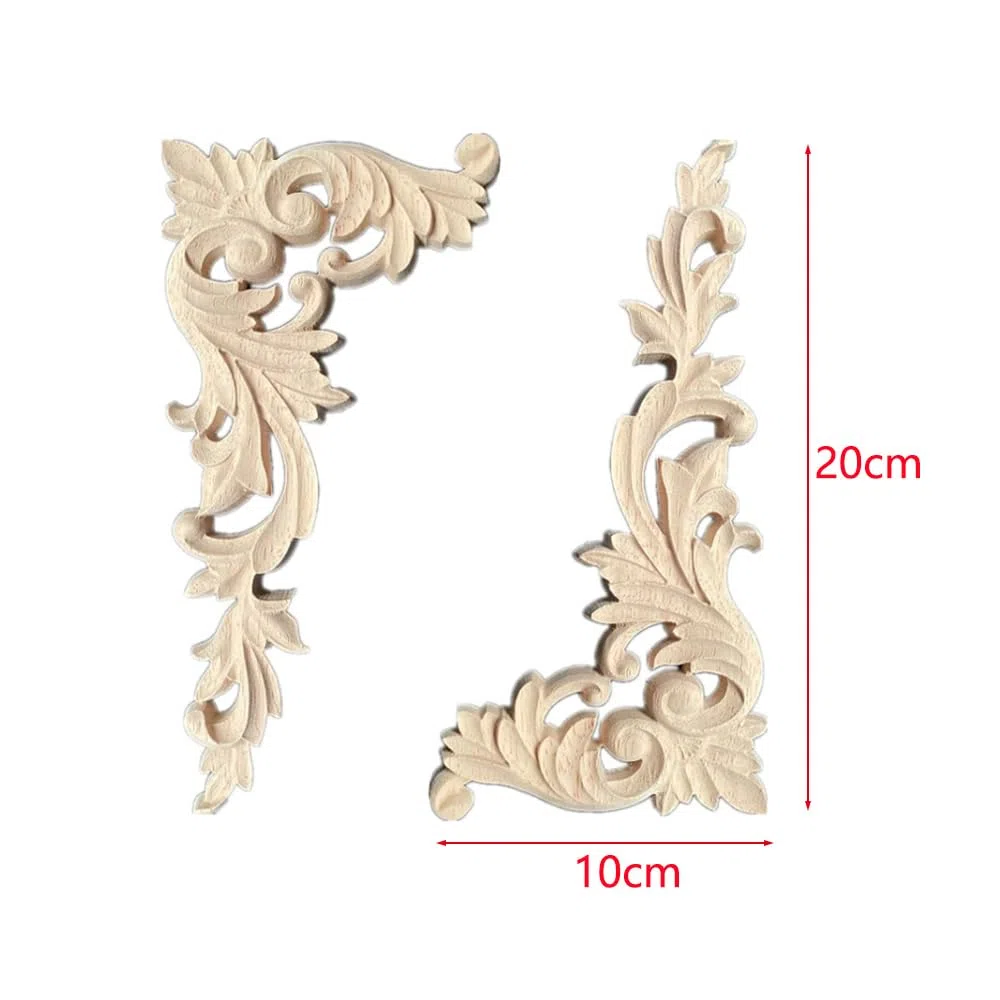 Holzornamente für Möbel - 4 Stück Geschnitzt Corner Ornament Holzschnitzerei Applikation Möbel Appliques Ecke Onlay, 20 x 10 cm