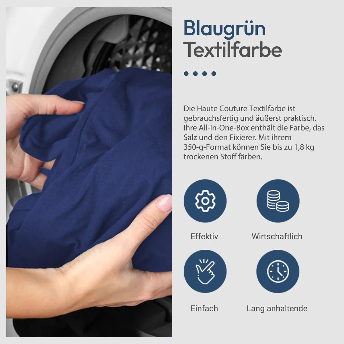Haute Couture - Blau Textilfarbe - JeansBlau - 350g - Alles-in-Einem - Gebrauchsfertig für Kleidung und Stoffe