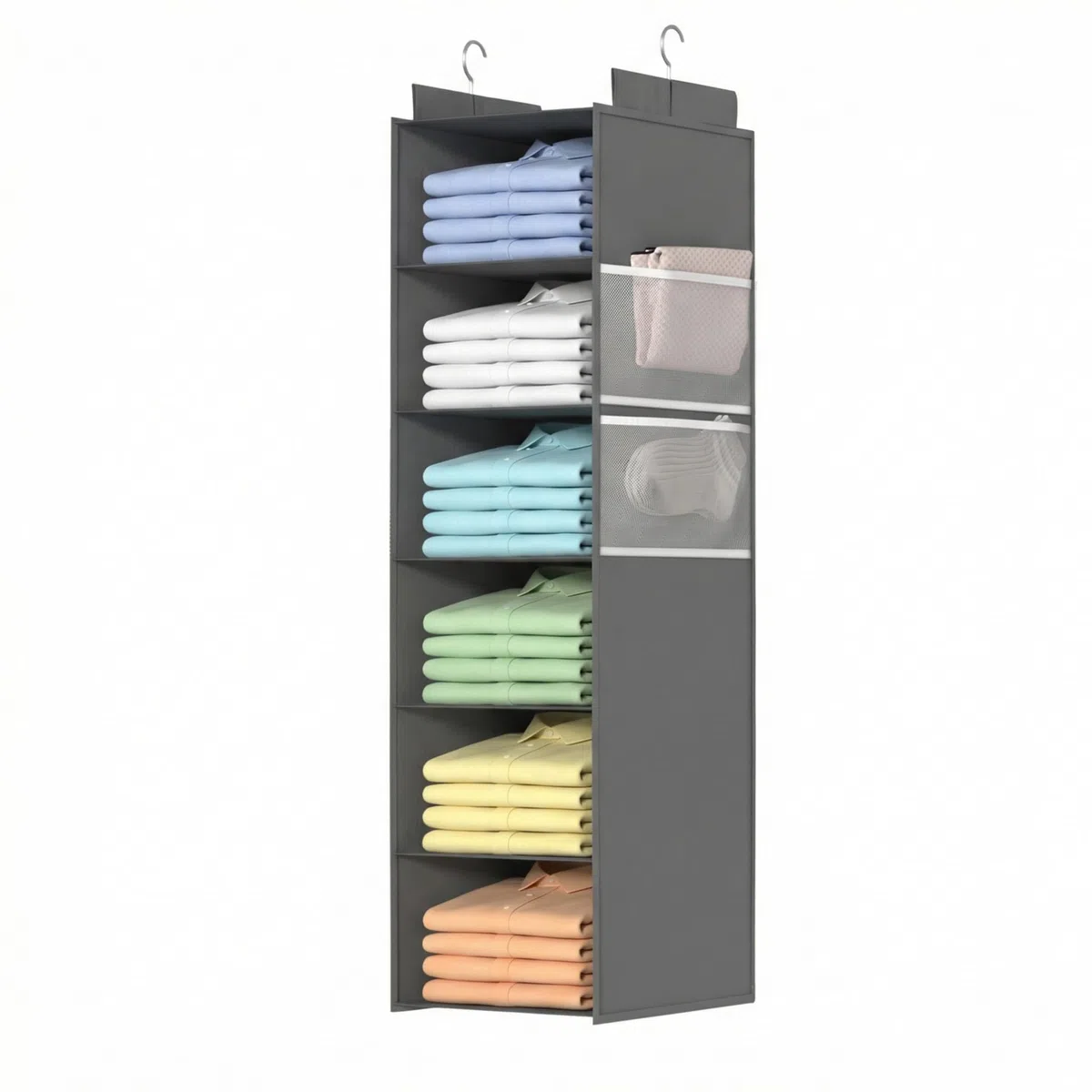 ALLTIDYUP Extra tiefer Hängeorganizer, Kleiderschrank Organizer Aufbewahrung 6 Fächer, Mesh-Taschen, stabil, platzsparend, ideal für Studentenwohnheim, Wohnmobil, Grau, 1 Stück