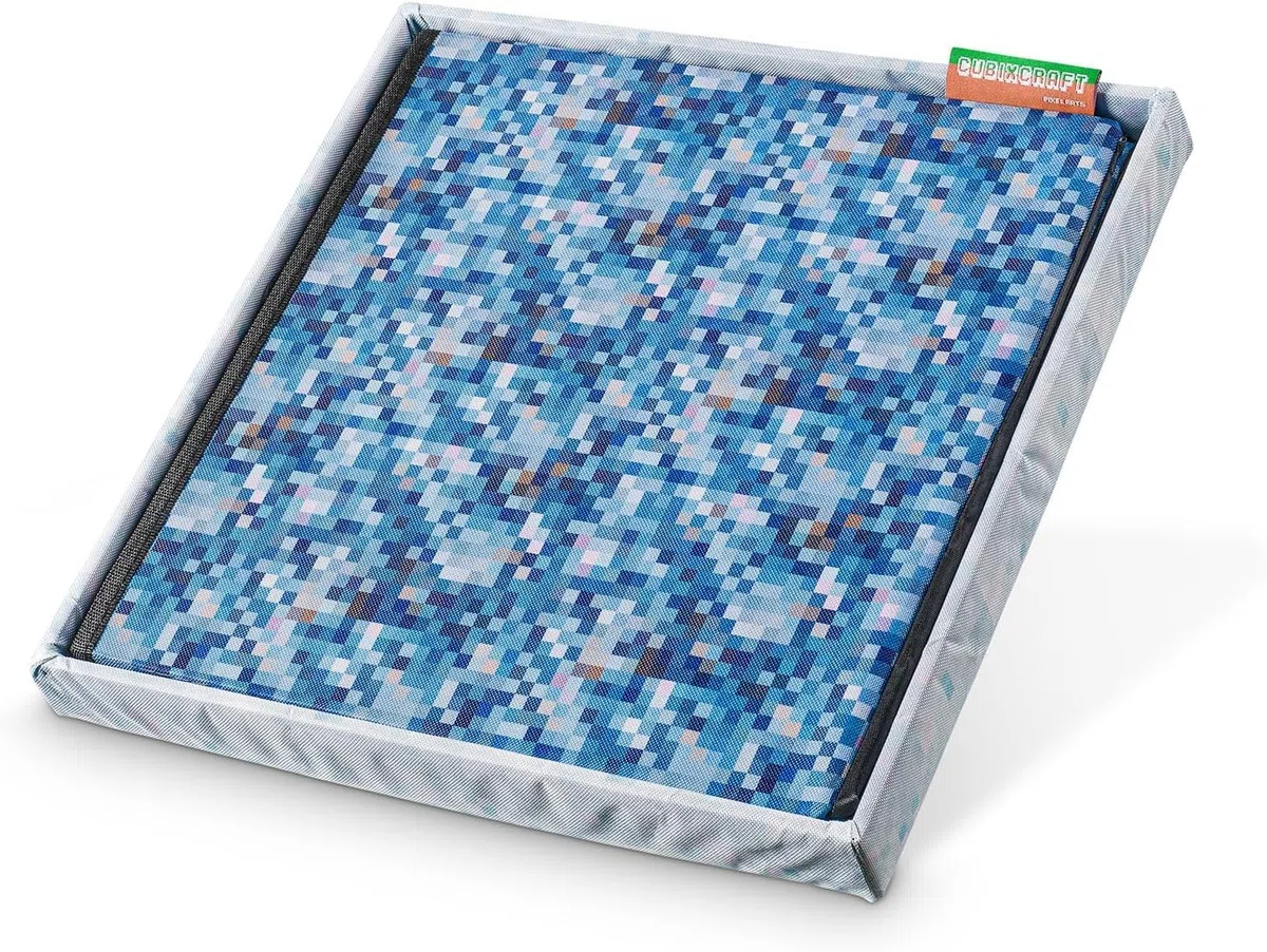 Pixeldesign Sitzwürfel Sitzhocker mit Stauraum, Faltbarer Hocker, Fußhocker, Falthocker, Sitzwürfel für Wohnzimmer, Kinderzimmer Pixelart (30 x 30 x 30 cm eisiger Boden)…