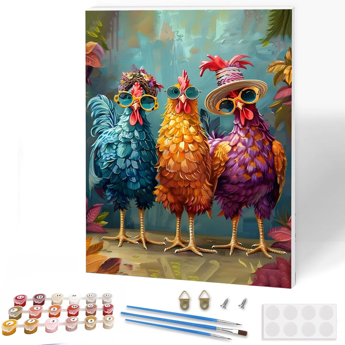 KEYIFA Malen Nach Zahlen Erwachsene mit Rahmen, Buntes Huhn Malen Nach Zahlen Kits mit Pinseln und Acrylfarben, DIY Ölgemälde Set Malen Basteln Leinwand Bild Erwachsene, Home Deko 30x40cm