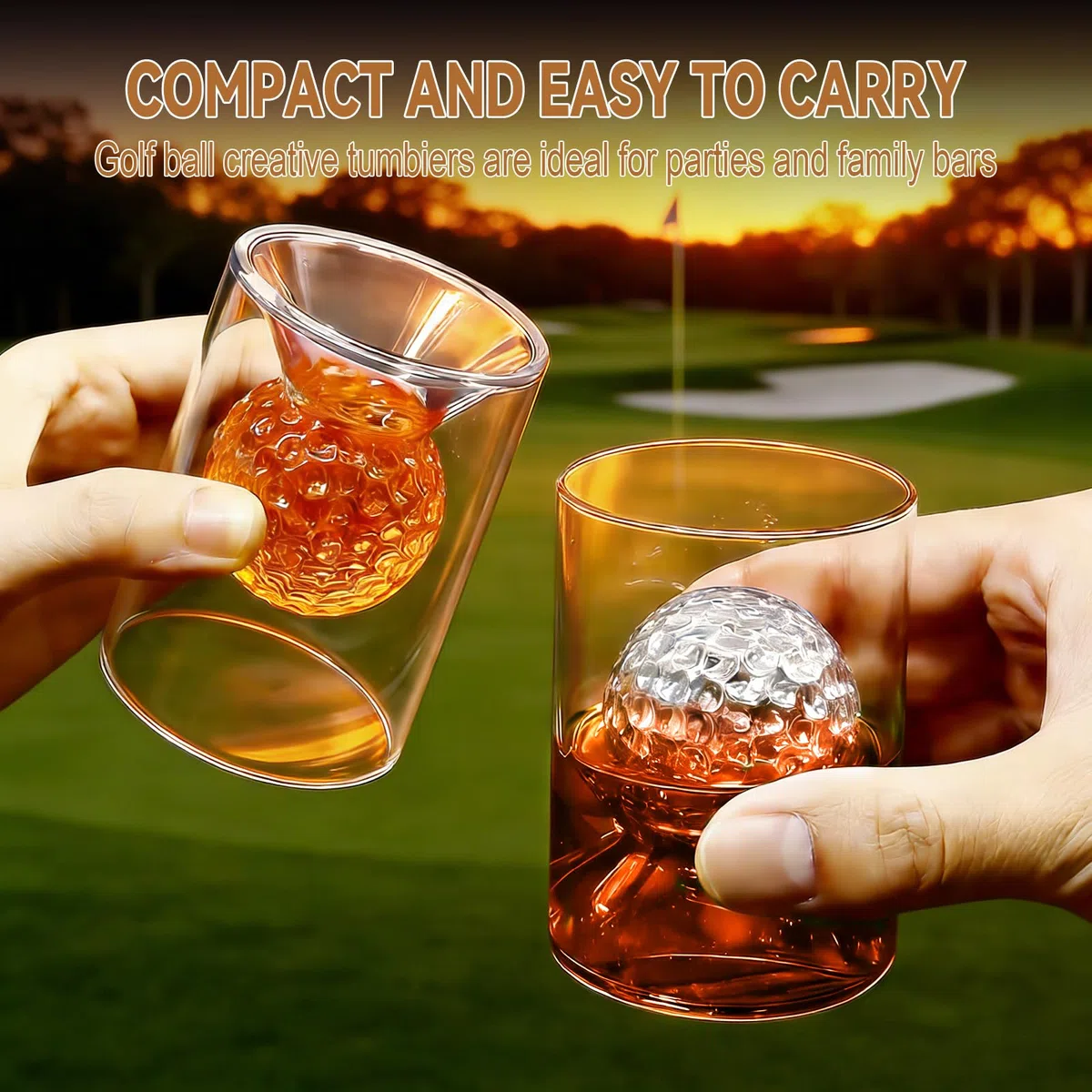 2-teiliges Whiskyglas, Golf-Whiskyglas-Set, 50 ml, Whiskyglas mit eingebettetem Golfball, Kaffeetasse, Weinglas, Rotweinglas für Cocktail-Geschenke für Golfer, beide Seiten sind nutzbar