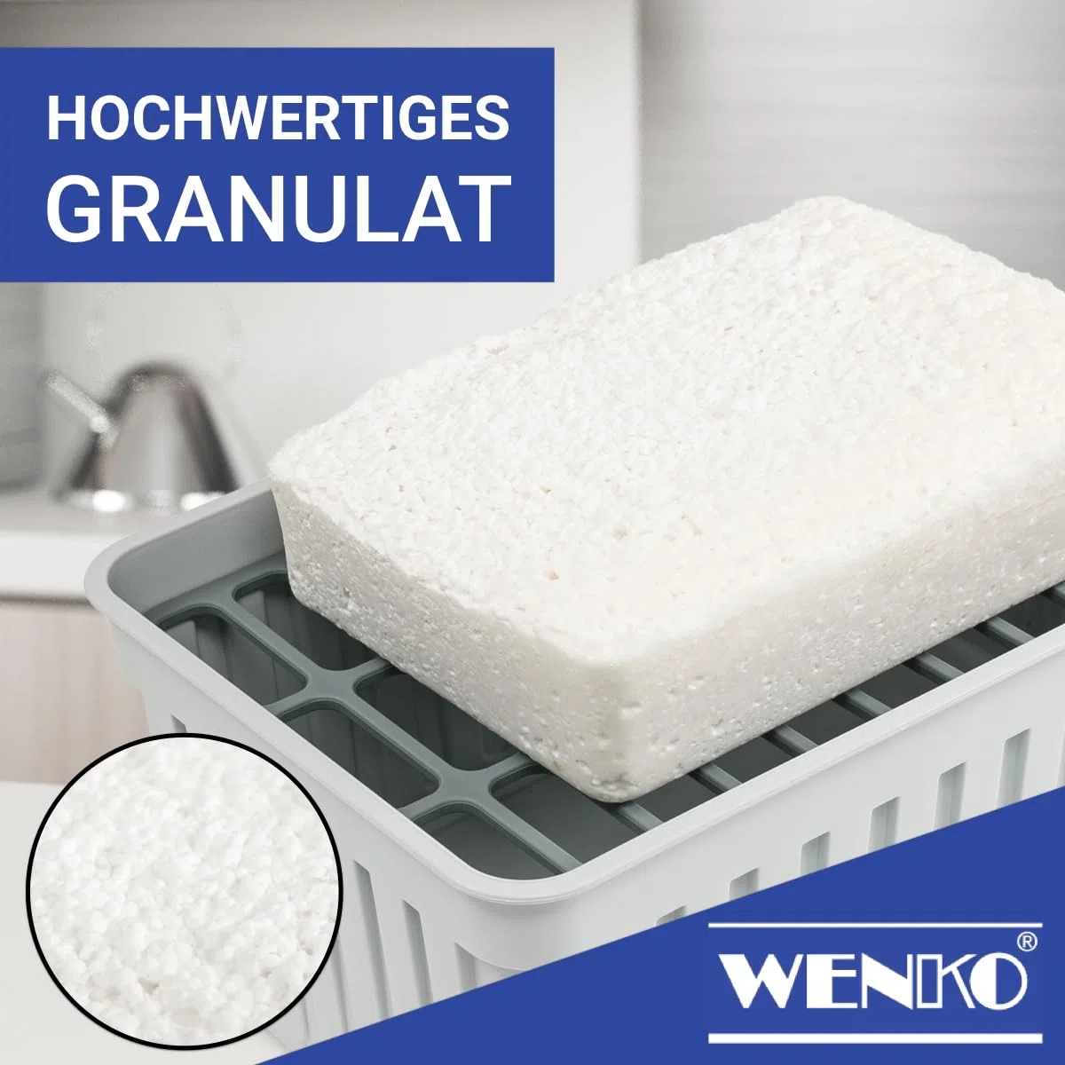 WENKO Nachfüllpack Entfeuchter 3x1000g für Luftentfeuchter ohne Strom wiederverwendbar für Raum Keller Auto Granulat Weiß je 16,5x4x11,5 cm Calciumchlorid