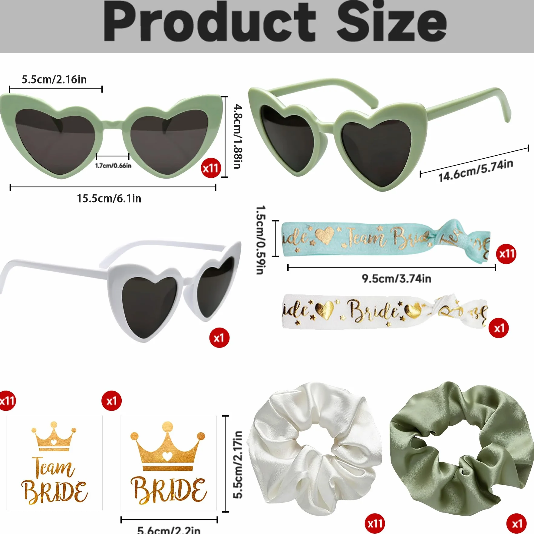 YeahBoom 48 Stück JGA Brille Team Braut,Bride to Be Herz Brille Set,12 Herz Sonnenbrille+12 Bride Haargummi+12 Bride Tattoo Aufkleber+12 Bride Armband,Jungesellinnenabschied Frau Accessoires,JGA Deko
