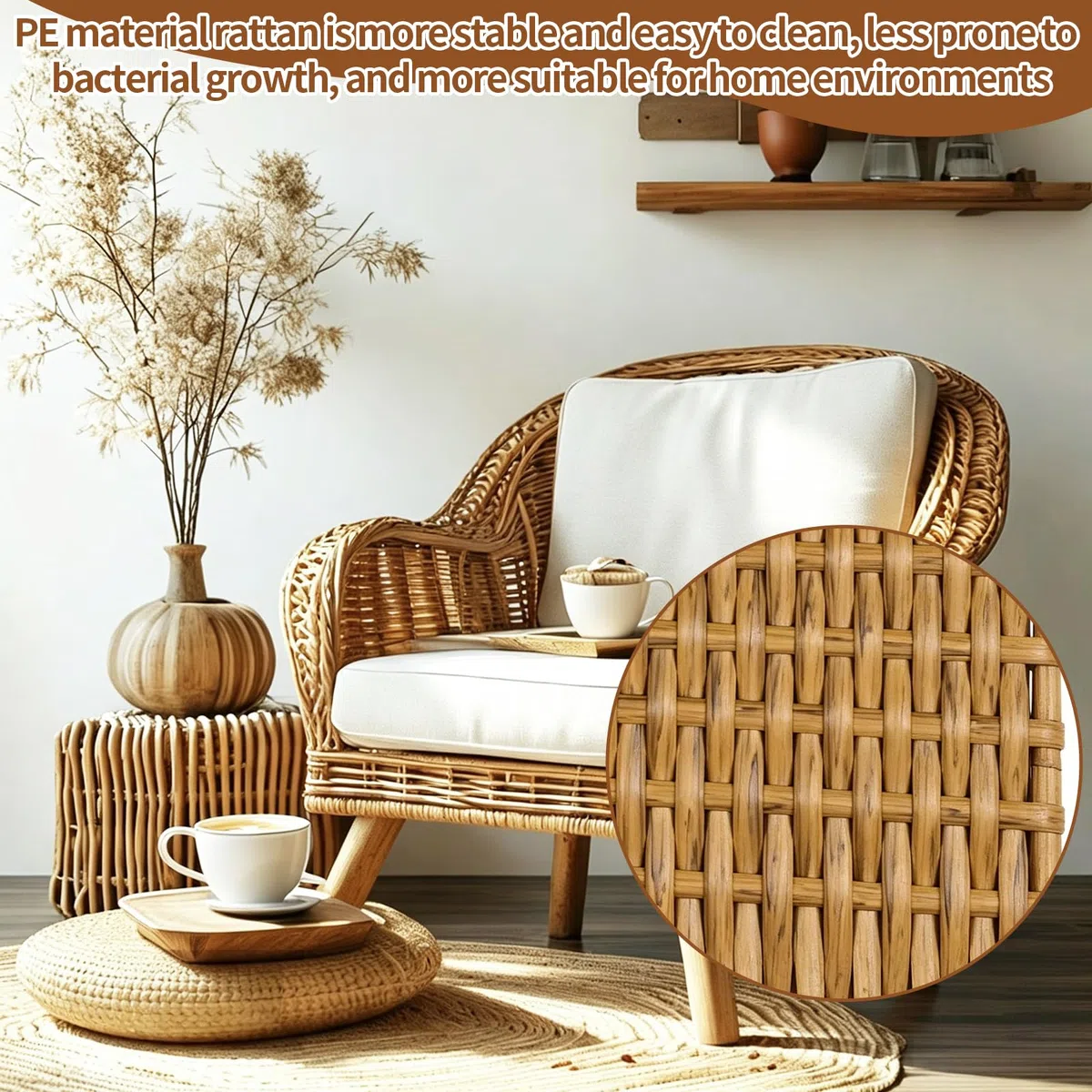 NEUSID 110 m PE Rattan Reparatur Set, Synthetische Rattan Reparaturmaterial 5 mm breit Zuschneidbar für Stuhl Liegestuhl Heimwerken Weben oder Reparaturen (Holzmaserungsfarbe)