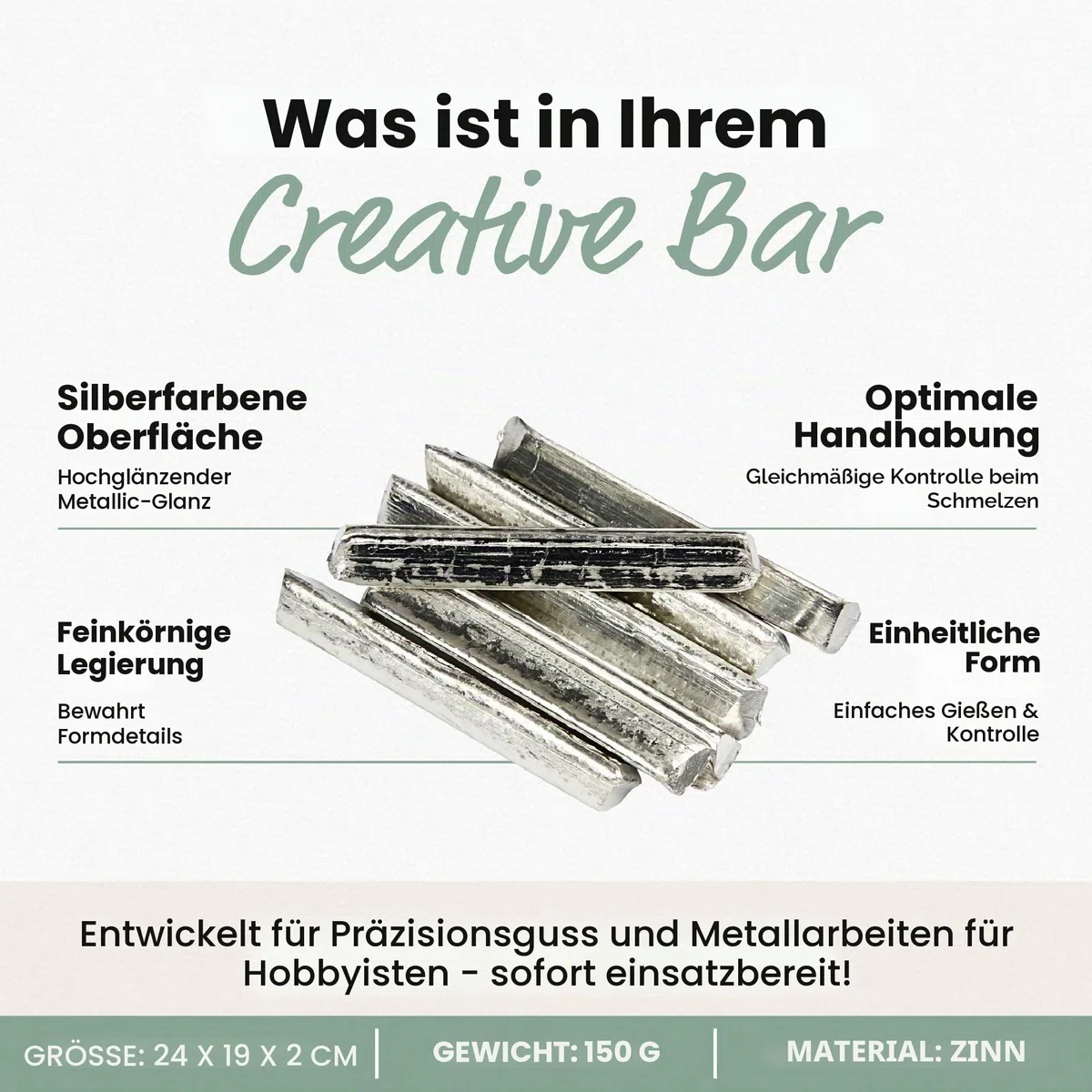 Creativ 13055 Zinn Bar, 150g Gewicht, 10 Stück