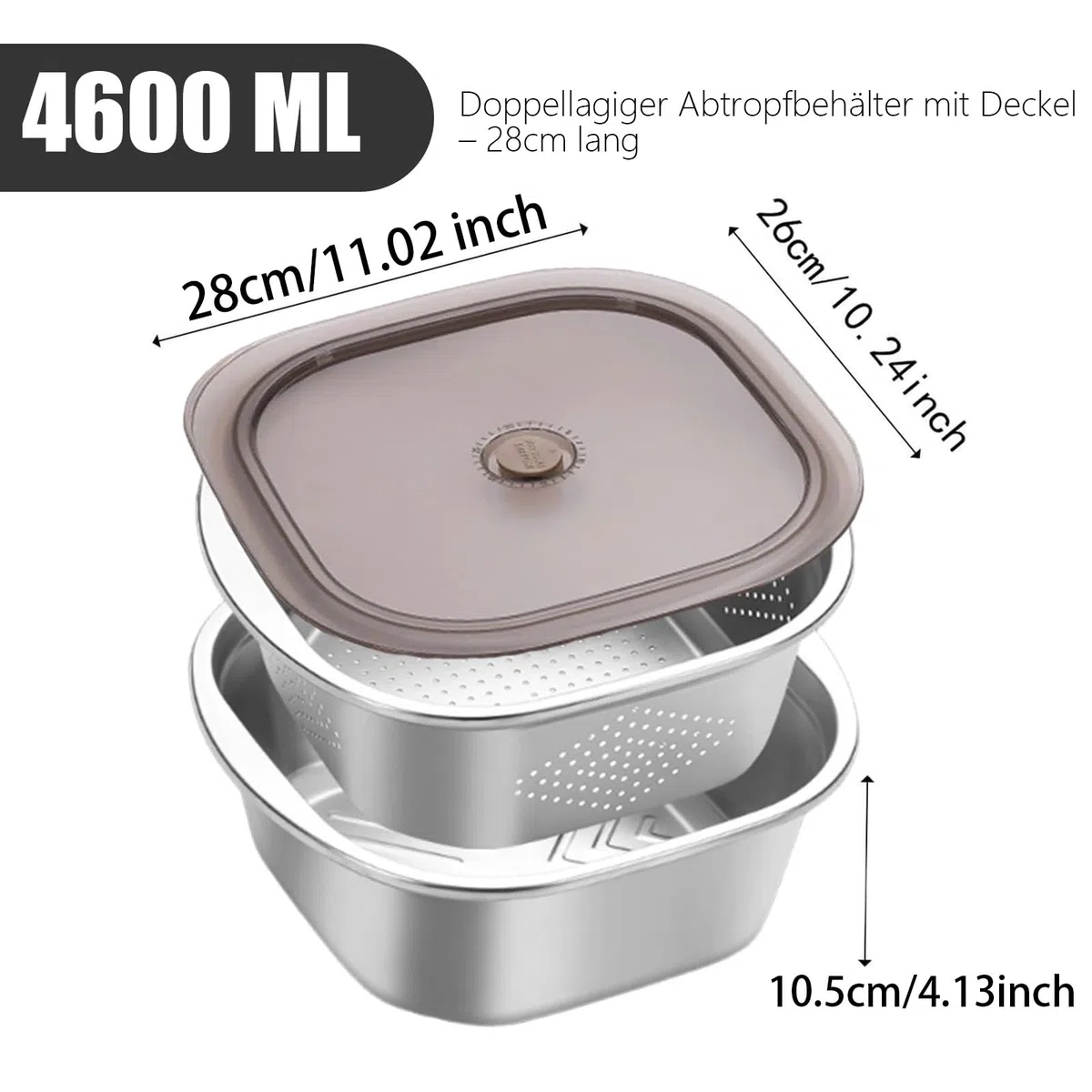 4600 ml KüChensieb Edelstahl Nudelsieb Edelstahl, Küchensiebschüssel Sieve mit Deckel und verstärktem Rahmen von Waschen von Gemüse, Nudeln, Obst und Reis, Tee