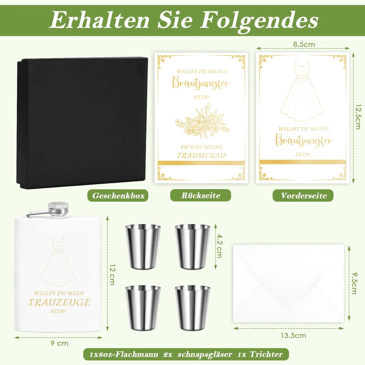 8 Stück Trauzeugin Fragen Flachmann Willst Du Meine Trauzeugin Sein Mit Karte 8oz Flachmann Mit Gravur Weiß 4 Becher Trichter In Schwarzer Geschenkbox Geschenk Edelstahl Schnapsgläser für Hochzeit JGA