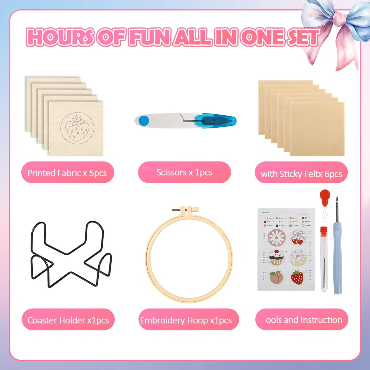 YYTECH 6 Stück Punch Needle Untersetzer Set, Punch Needle Set FüR AnfäNger, Craft Punch Needle Untersetzer, DIY Handwerk Stickerei Set Stickerei Coaster mit Anleitung für Anfänger Einfach