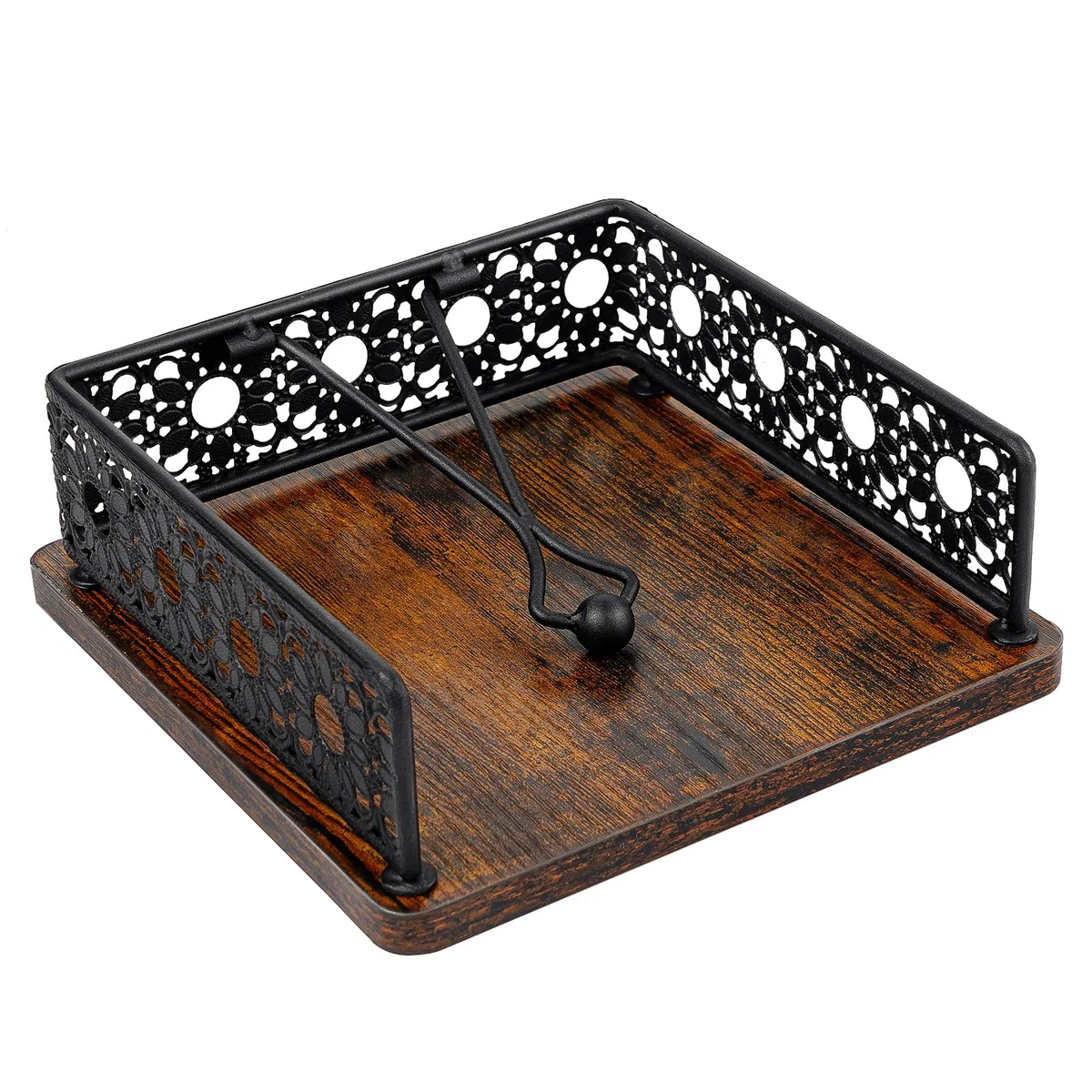 Serviettenhalter Aus Metall Und Holz für den Tisch, Serviettenhalter im Landhausstil mit beschwertem Arm aus Eisenkugeln und Vintage-Sonnenblumenrand für Küche, Zuhause, Bar, Restaurant