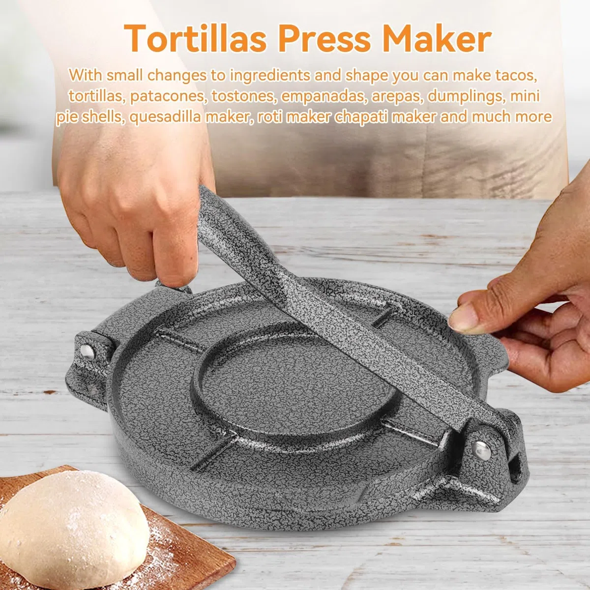 Tortilla Press, 6,5 -Zoll -Aluminiumlegierung Tortilla und Roti Maker Tortilla Maker Quesadilla Maker Burrito Maker Empanada Press Rotimatic Roti Maker mit faltbarem Griff für Teigentortillas