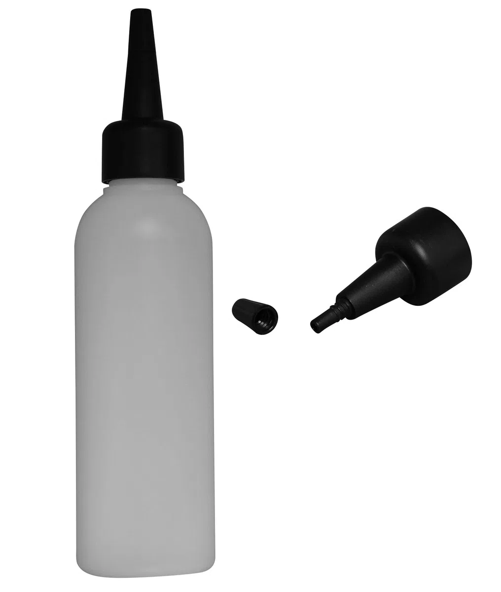 12 Stück HD-PE-Flaschen 100 ml mit schwarzer Spritztülle - Leerflasche Kunstoffflasche Plastikflasche Spritzflasche Liquid-Quetschflasche mit Aufträgerspitze zum befüllen und mischen