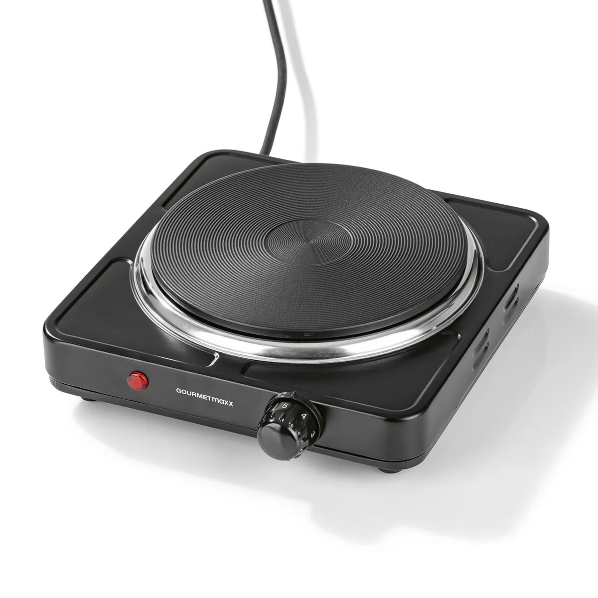GOURMETmaxx Elektrische Kompakt-Herdplatte | 1500W, Stufenlose Temperaturregulierung | Integrierter Thermostat | Kontrollleuchte, Ideal für Camping, Büro & kleine Küchen | Für Töpfe bis 18,5 cm
