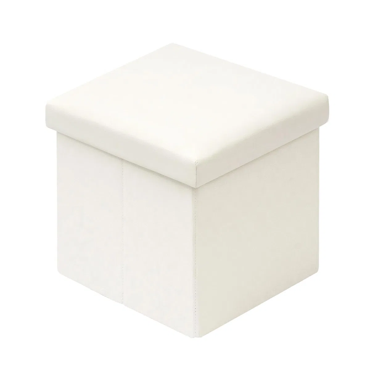 Bonlife Weiß Pouf Hocker Imitationsleder Kiste mit Deckel Sitztruhe Schlafzimmer Möbel Faltbare Truhe Aufbewahrung Maximale Belastung 150kg 30x30x30cm