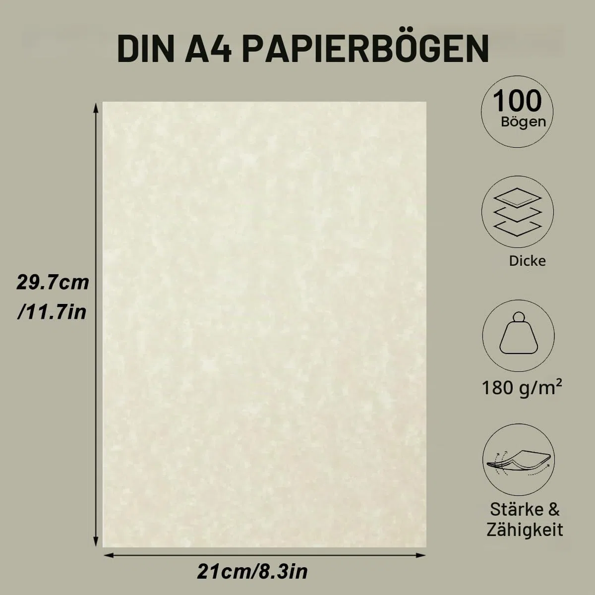 Acidea 100 Blatt bedrucktes Pergamentpapier, 180 g/m² verstärktes A4 Blanko-Urkundenpapier, elfenbeinfarbenes antik strukturiertes beidseitig bedruckbares Pergamentpapier für Lebensläufe, Diplome
