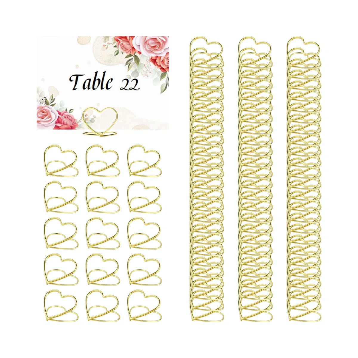 CDIYTOOL Tischkartenhalter in Herzform, Tischkartenhalter für Hochzeit, Tischnummernhalter, Fotohalter, Bilderständer, Clips für Jahrestag, Party, Geburtstag, Büro, 100 Stück (Gold)