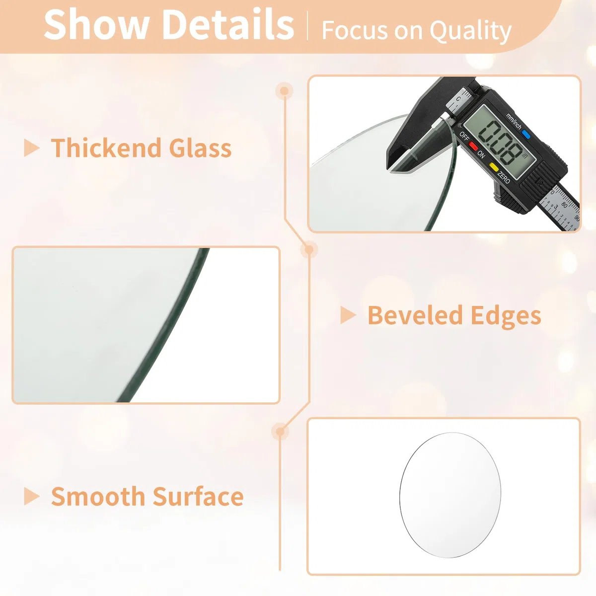 NUPTIO Runder Spiegel Spiegelplatte Glas - 20 cm 6 Stück Runde Tabletts Kerzen Platten Kreis Untersetzer Hochzeitstisch Tisch Tafelaufsätze Hochzeitsdekoration Hochzeitsdeko Home Dekoration