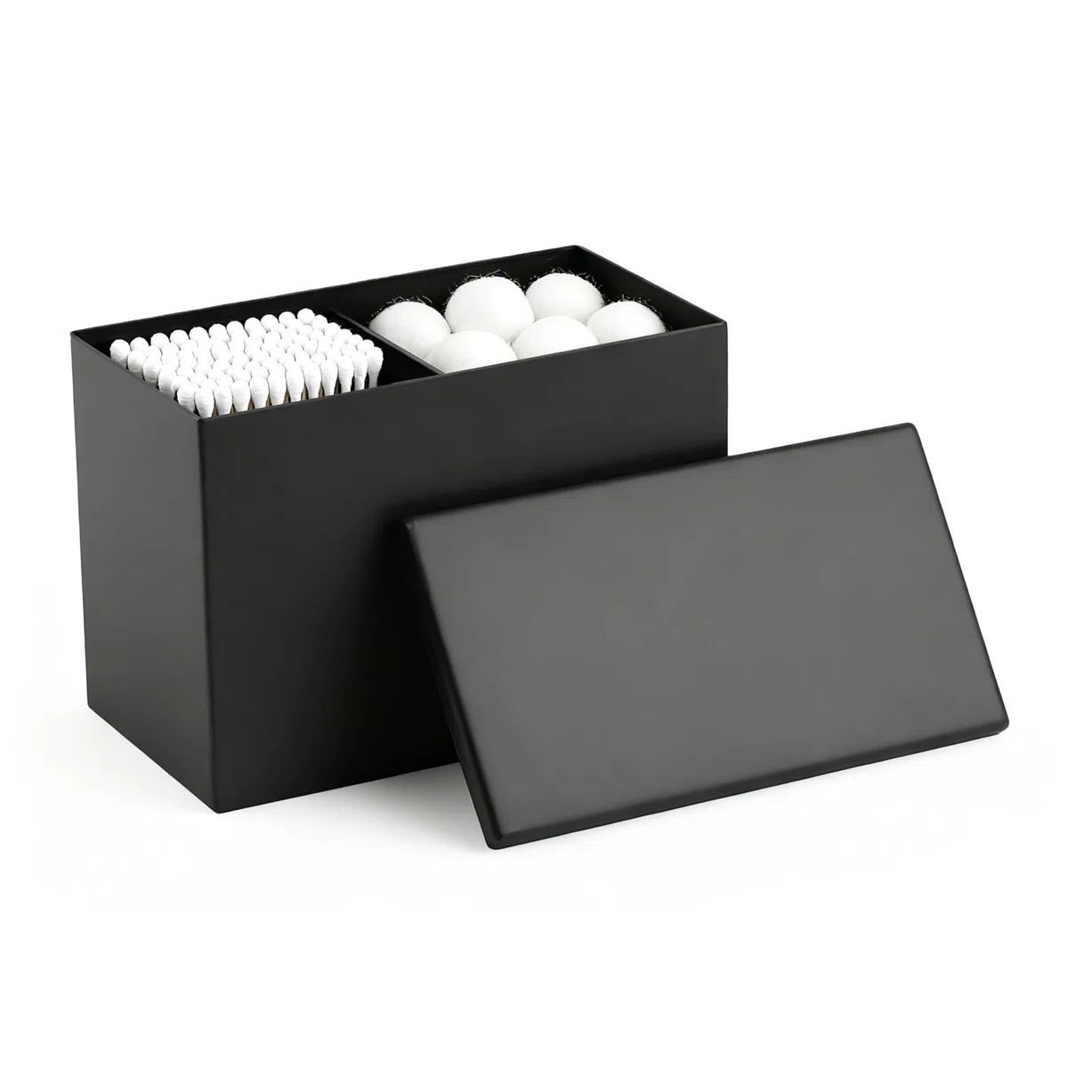 Wattestäbchen Behälter aus Edelstahl - Badezimmer Organizer für makeup, Kosmetik, Pinsel etc. - Aufbewahrungsbox mit Deckel - Schwarz matt - Wattepadspender - Wattepads aufbewahrung
