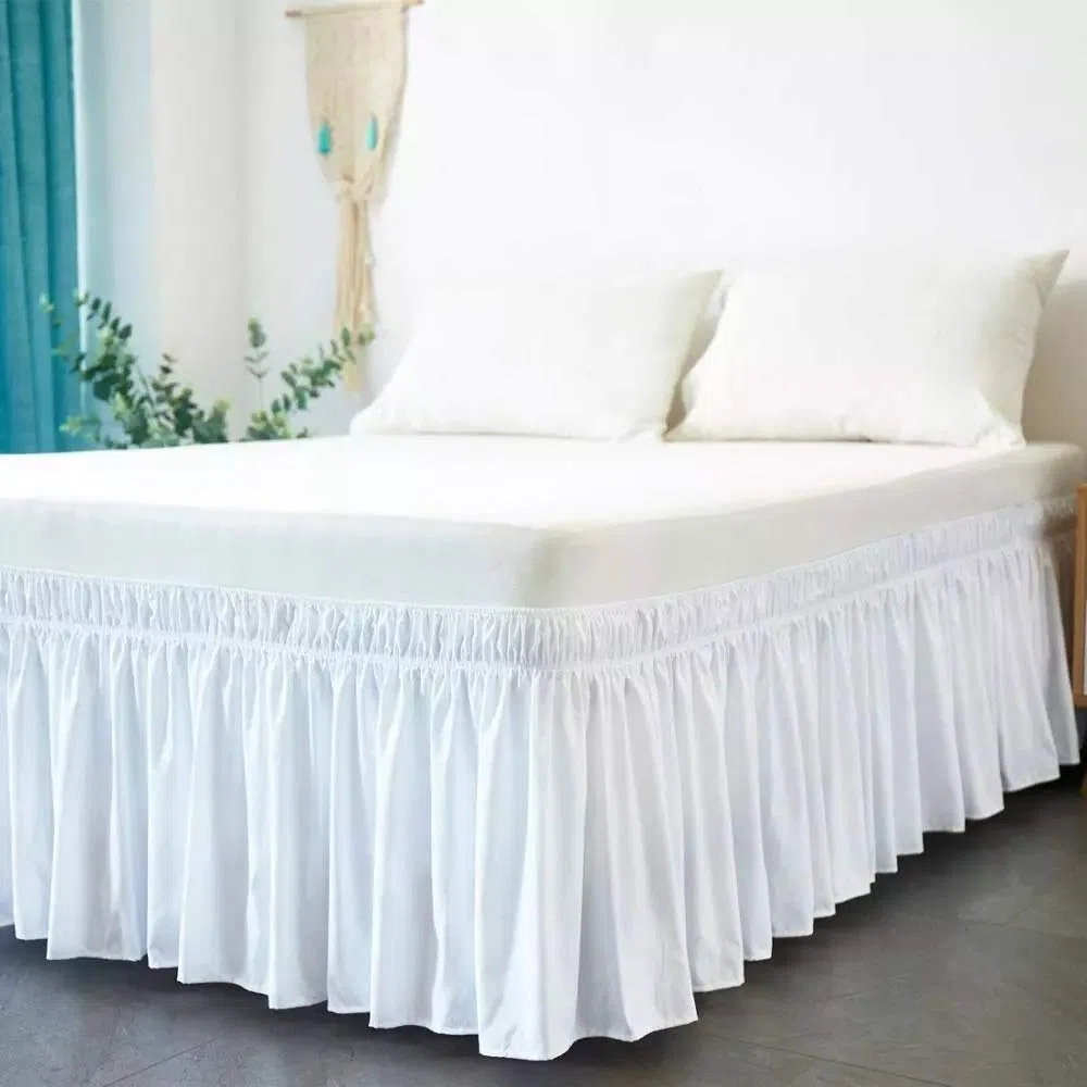 Bettrock mit Rüschen Weiß/Beige/Grau Elastischer,seidig weich und faltenfrei, klassischer, stilvoller Look in Ihrem Schlafzimmer (Color : White, Size : 120 * 200+38cm)