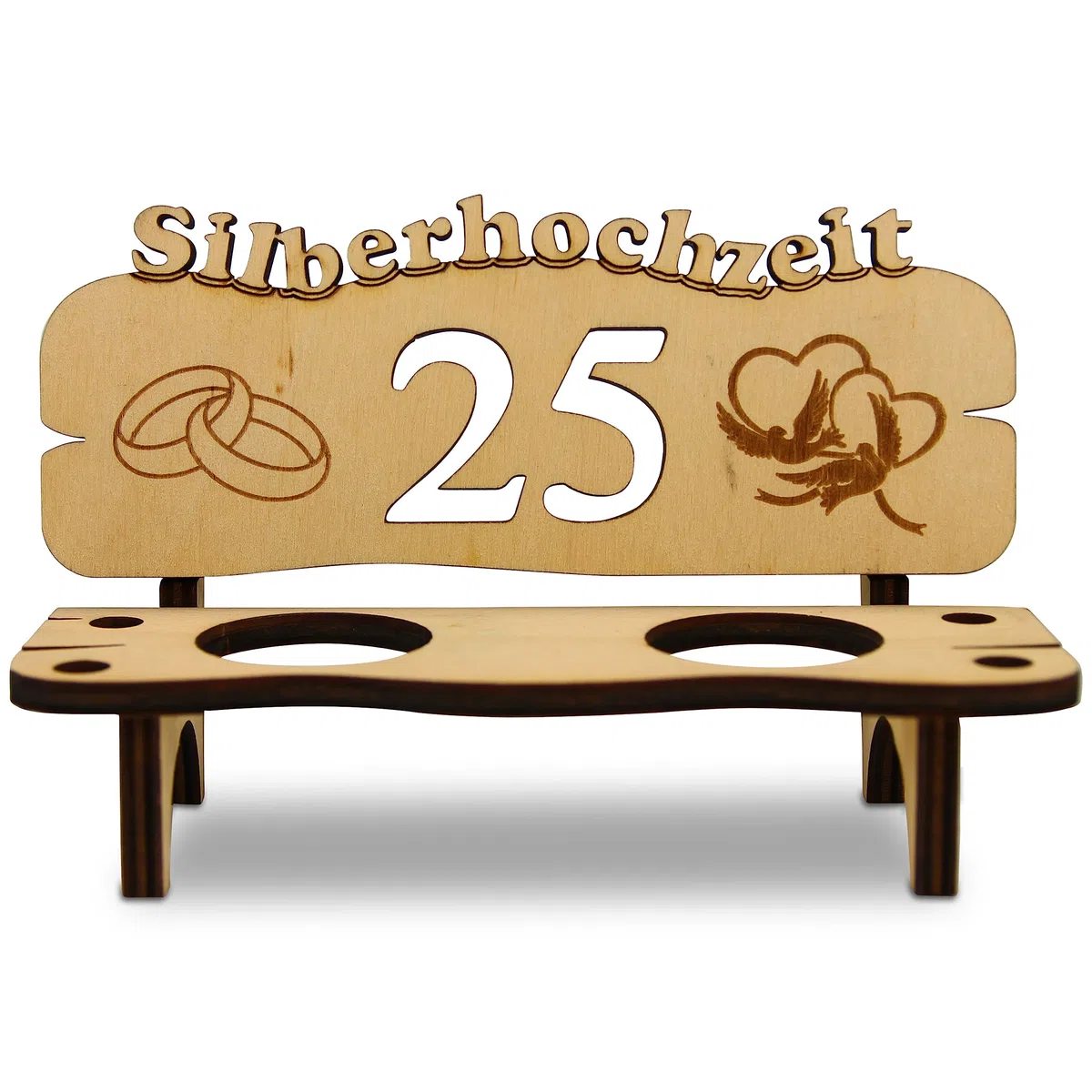 Urhome Hochzeit Schnapsbank aus Holz und 2 Schnapsgläser - 25. Hochzeitstag zur Silberhochzeit - Hochzeitsbank mit Gläser zum Jubiläum Jahrestag - Hochzeitsgeschenk für Brautpaar