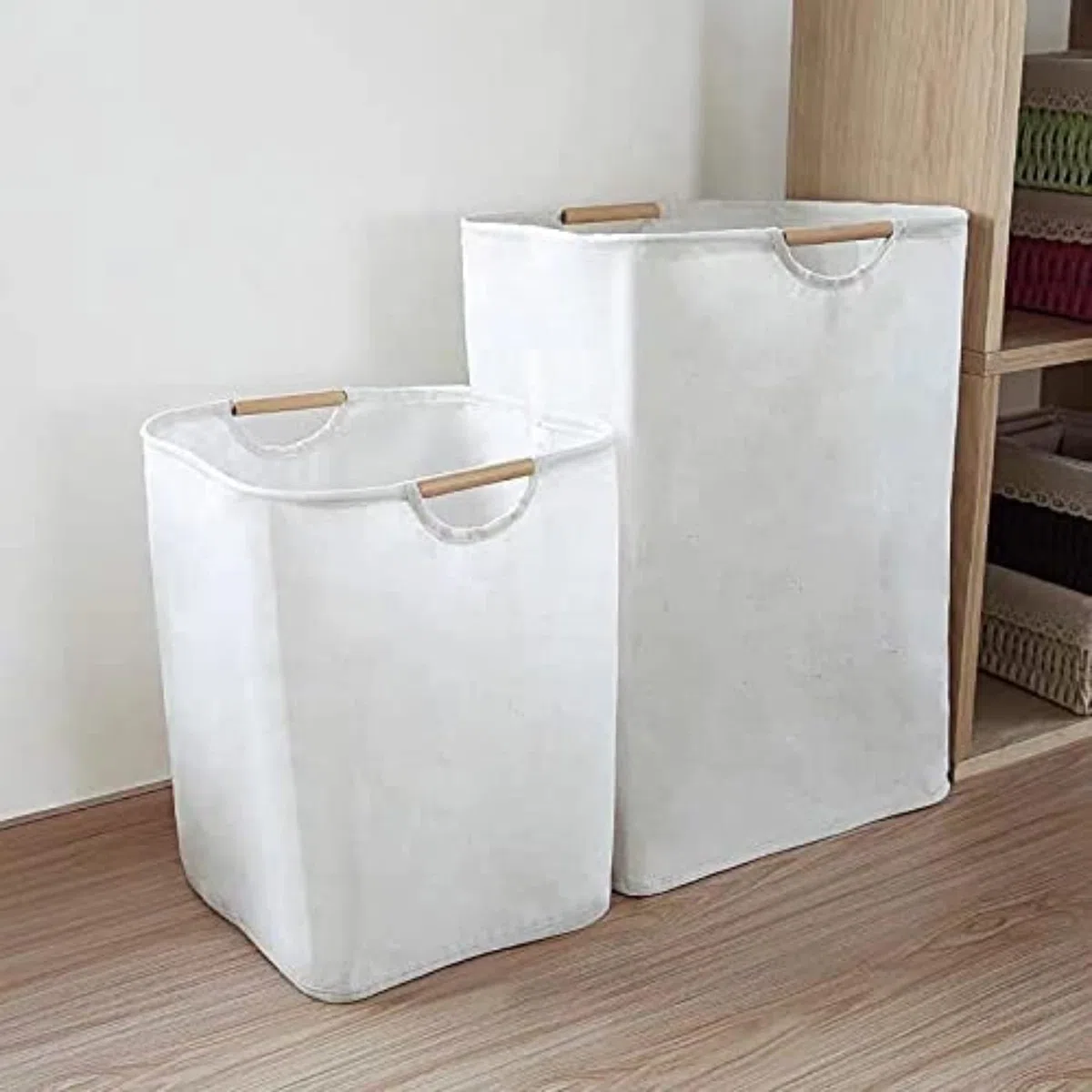 2 Stück 72L Faltbarer Wäschekorb Groß, Wäschesack mit Griffen - Geräumiger Wäschebehälter für Zuhause, Bad (Beige)
