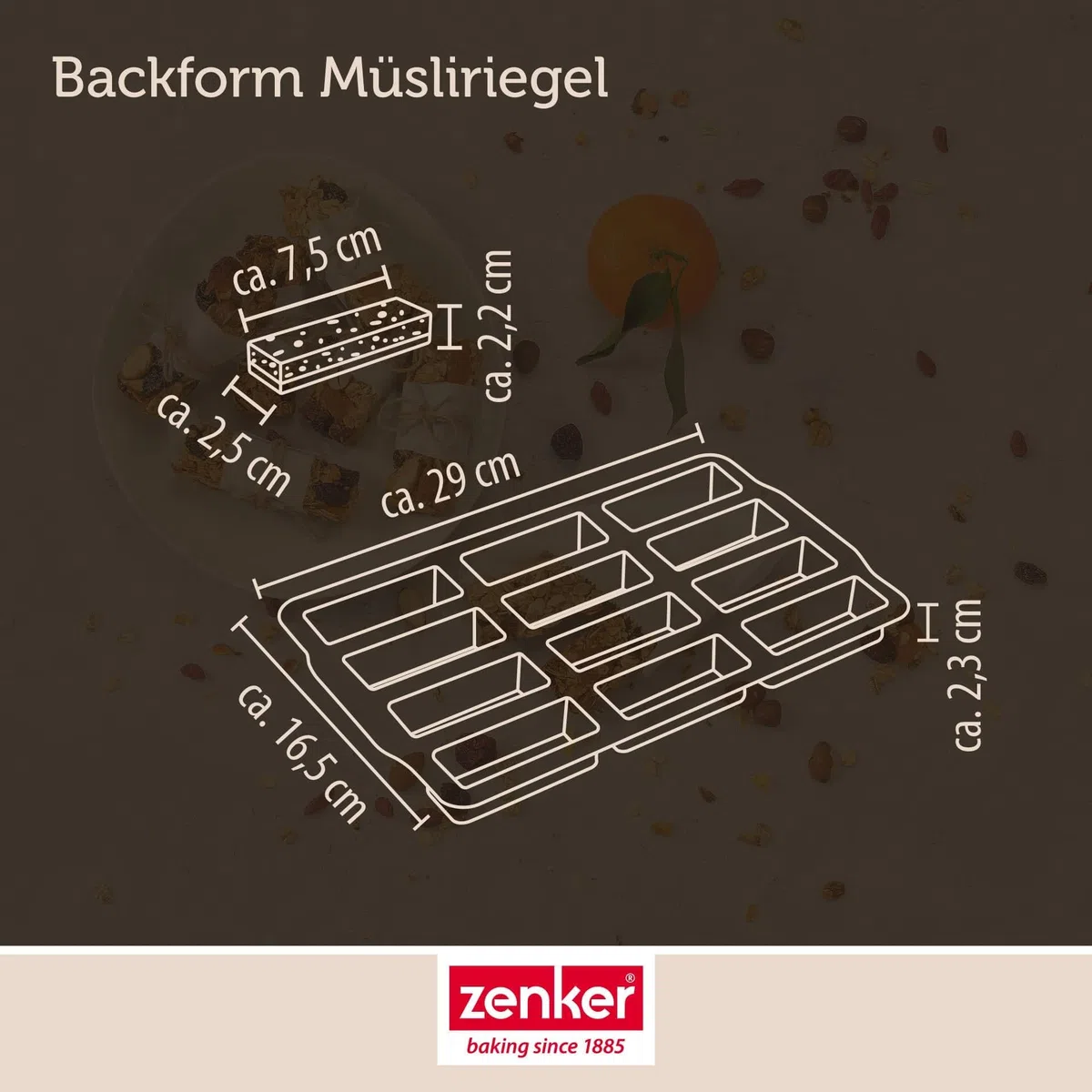 Zenker Müsliriegel Backform – Silikonform zum Backen von 12 Riegel – Müsliform aus Silikon mit Antihaft-Eigenschaften – Hitzebeständige und spülmaschinengeeignete Müsliriegelform