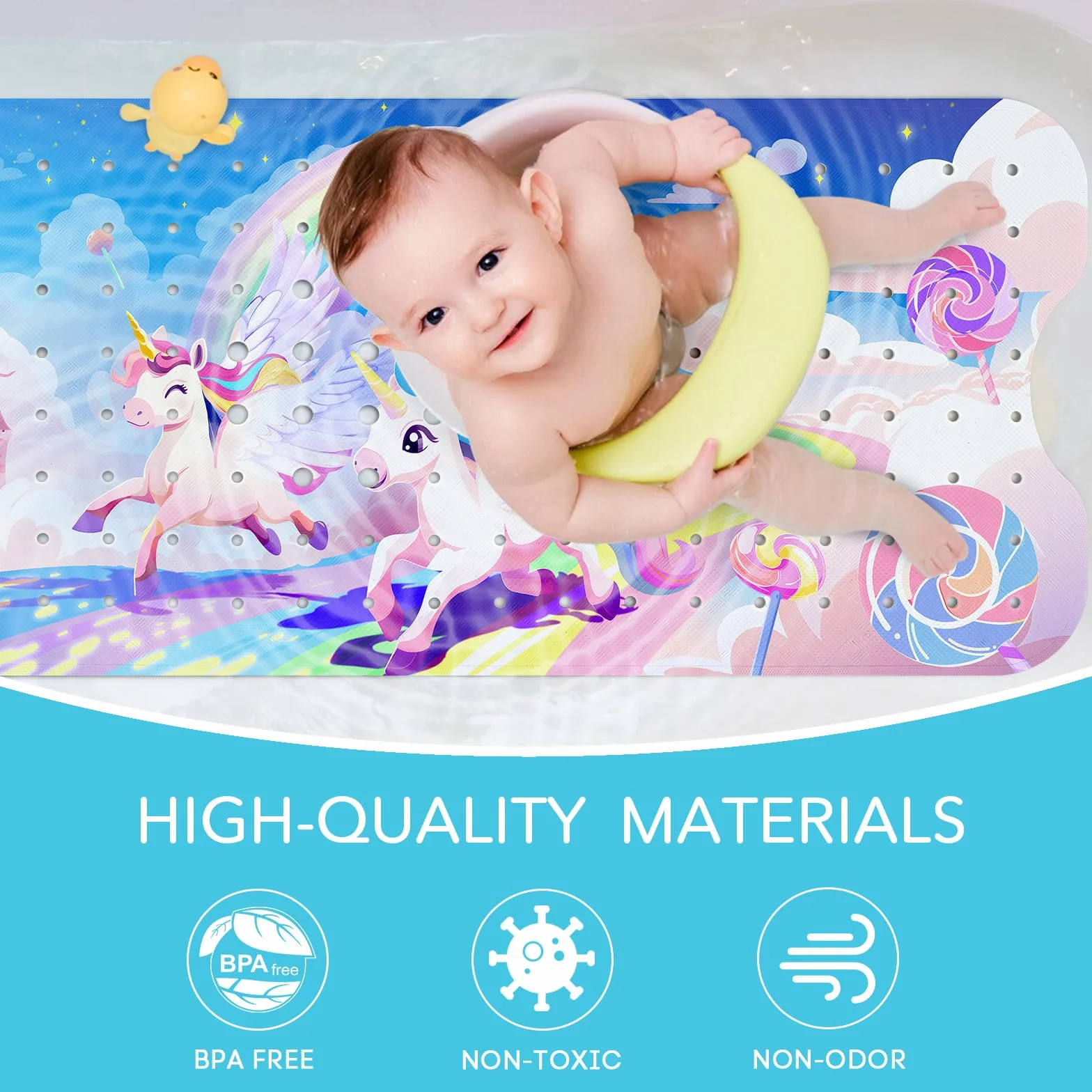 SHUCHING Badewannenmatte Kinder rutschfest Mädchen, 100 X 40 cm Badematte rutschfest Kinder, Antirutschmatte Badewanne Baby 100% BPA Frei, Maschinenwaschbar, Einhorn