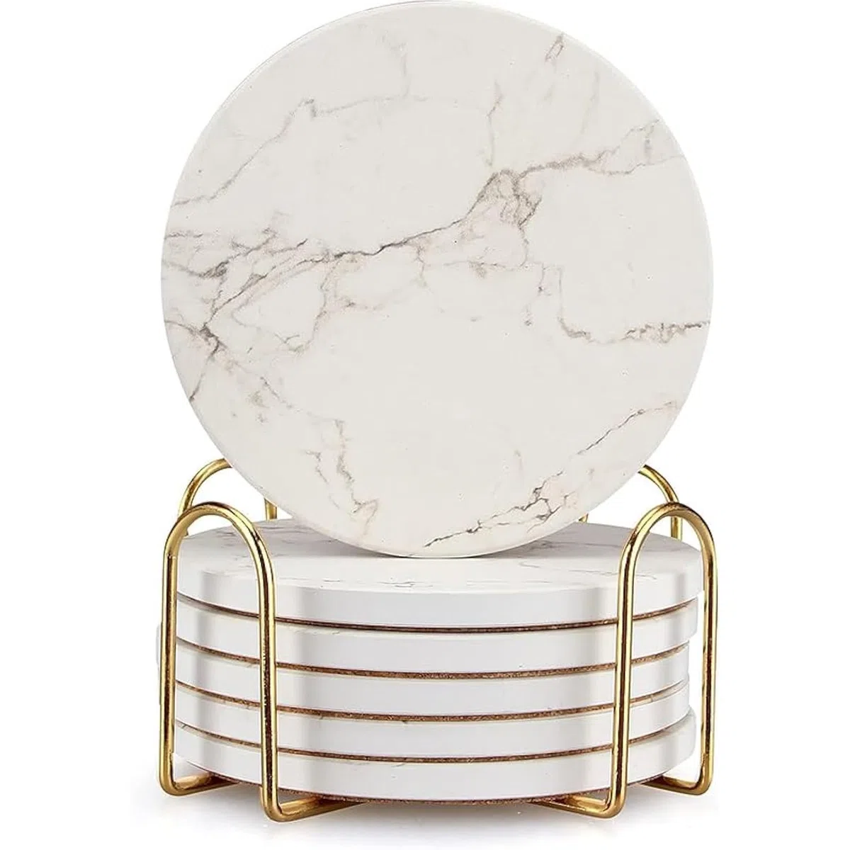 6 Stück Marmor Untersetzer Gläser mit Halter Keramik Getränkeuntersetzer Glas Untersetzer-Set Tischuntersetzer für Couchtisch Deko Stein Tassenuntersetzer Coasters for Home Decoration Kaffeetersetzer