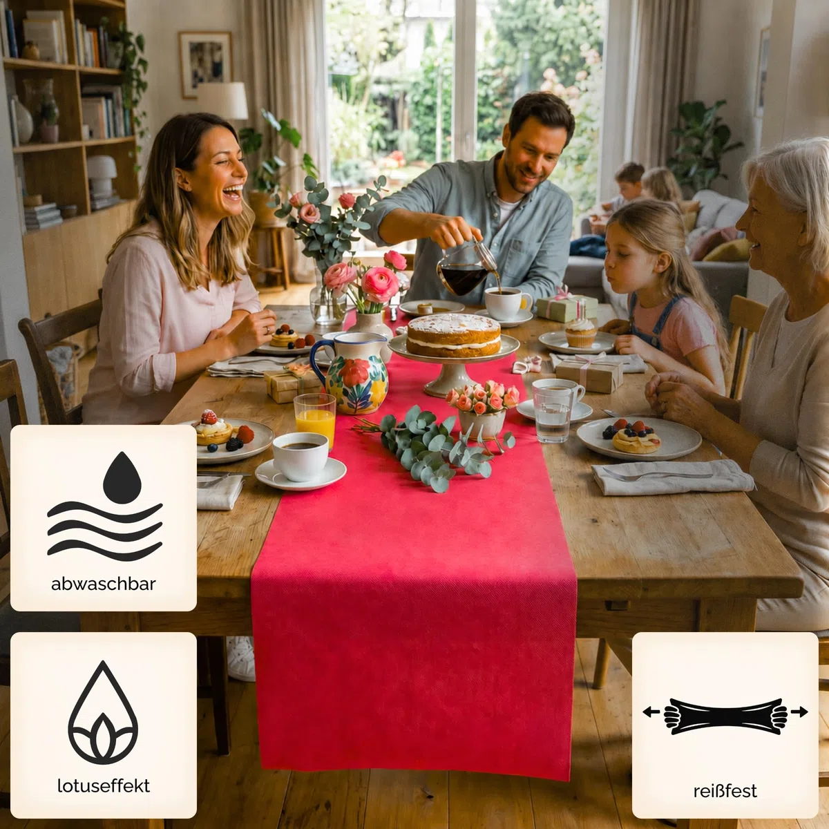 Sensalux Vlies Tischläufer Grau 50 cm x 25 m, Tischband stoffähnlich, Tischdeko Meterware für Hochzeit Geburtstag Event Catering, Oeko-TEX