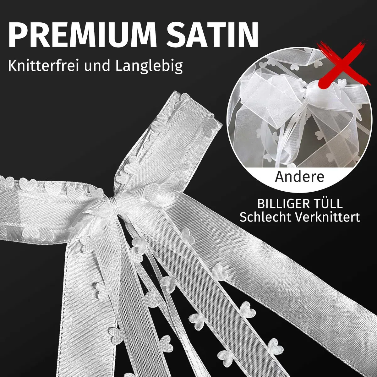 50 StüCk Autoschleifen Hochzeit - Weiß Mit Herzen Schleifen Auto - Hochzeit Weihnachtsschleifen Hochzeitsdeko - Handgemacht Satinband FüR Hochzeits (25 * 15cm)