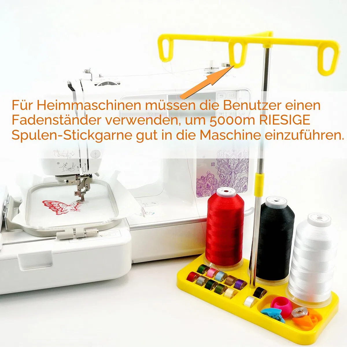 New brothread 3er Set Weiß Farben Polyester Maschinen Stickgarn Riesige Spule 5000M für alle Stickmaschine
