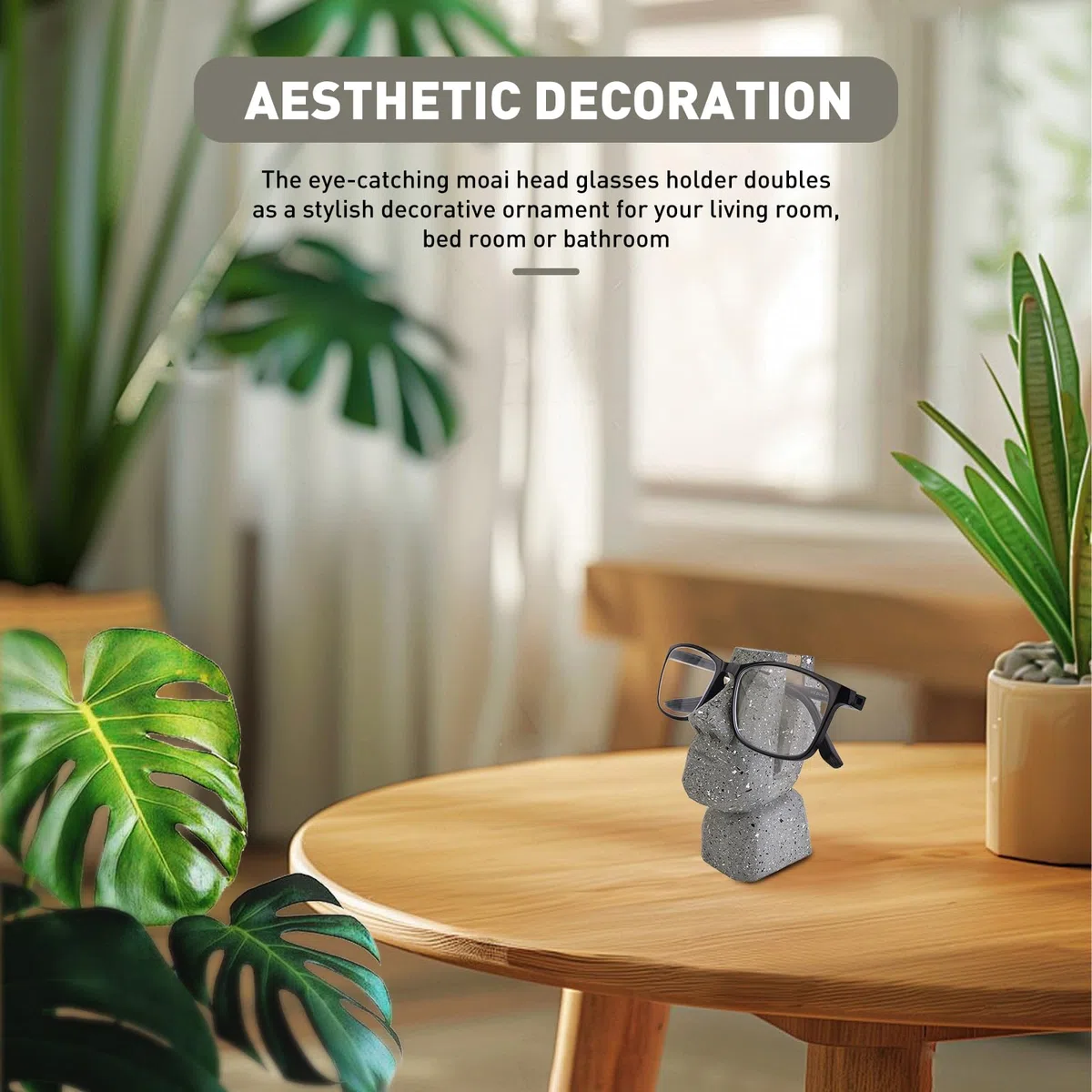 Handmade Holz geschnitzt Brillenhalter Stand, Osterinsel Moai Kopf Brillenhalter Rack für Nachttisch, Moai Head Sculpture Statue Home Office Desk Decor Geschenk