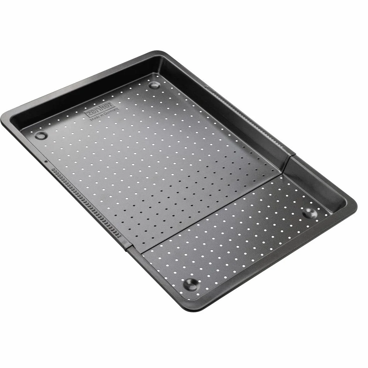 Zenker Black Metallic Perforiertes Backblech – Ausziehbar für perfekte Baguettes, Kuchen & Pizza, 52-37x33 cm, Ausziehbares Blech, Perforiert