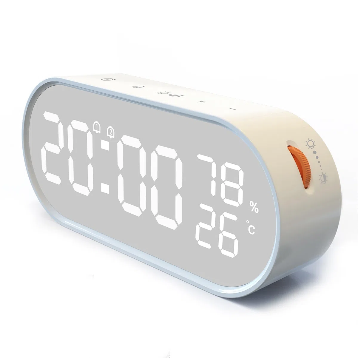 Digitaler Wecker mit LED Display, Touch Tasten, USB-Stromversorgung, Doppelalarm, Temperatur/Feuchtigkeitsanzeige, Helligkeitsregelung, Batteriebetrieben, Nachtlicht, Umweltdaten Beige