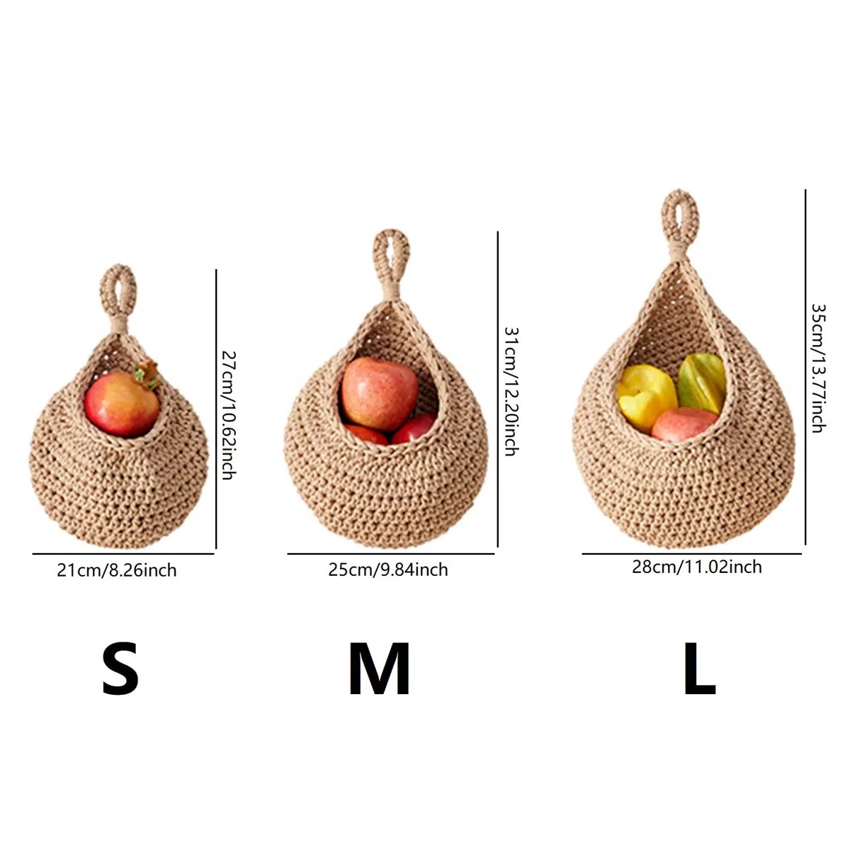 3 Stück Hängekorb Obstkorb, Handgewebt Baumwollegewebe Aufbewahrungskörbe Obstkorb Hängend Wandkorb Hängekorb Küche Obst für Obst Gemüse Wandpflanzer (3)