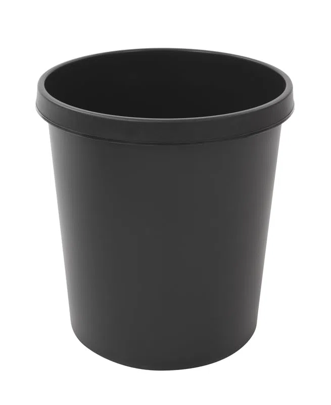 PROREGAL Klassischer runder Kunststoff Papierkorb | 18 Liter, HxBxT 32x31x31cm | Schwarz