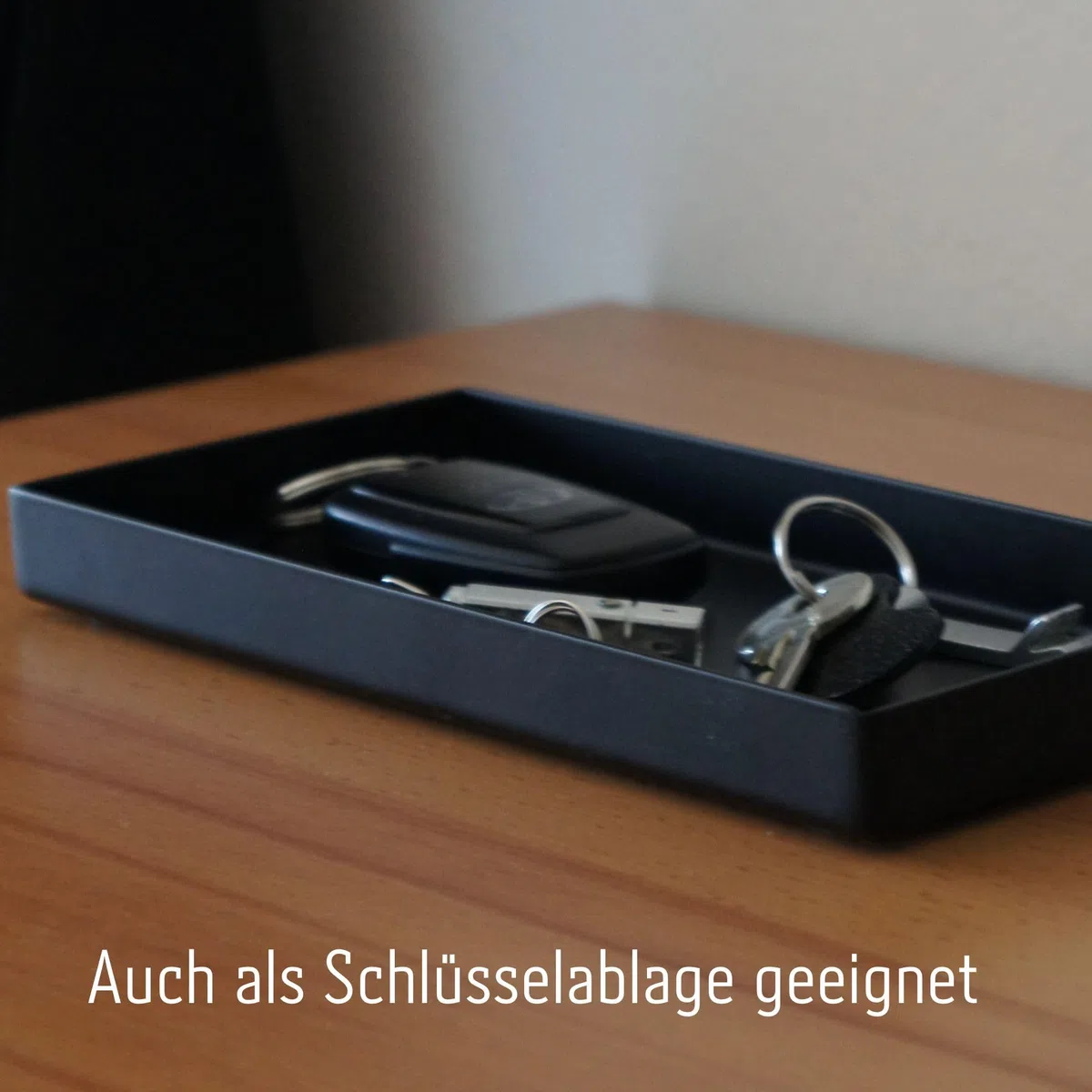 Edelstahl Dekotablett schwarz | Ablageschale für Küche und Bad, rechteckig | Deko Tablett schwarz matt | Bad Organizer, auch als Schmuckschale geeignet | Badezimmer Deko