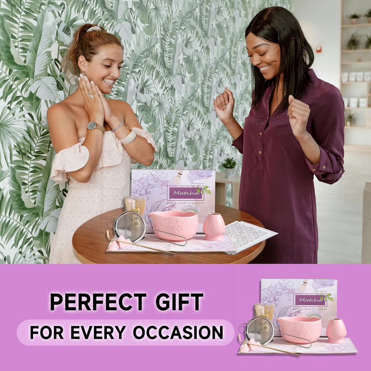 Matcha-Schneebesen-Set, 7-teilig, Matcha-Teeset für die Zubereitung von Latte, japanisches Matcha-Set mit traditionellem Chasen für authentische Teezeremonie (Rosa, 7PCS)