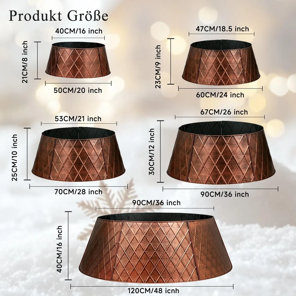 Lanpn Metall Weihnachtsbaum Kragen 50cm, Weihnachtsbaum Halsband Christmas Tree Collar Für Klein Mini S Wetterfest Für Kunstbäume Innen Außen - Weihnachtsdekoration (Kupfer, Raute)