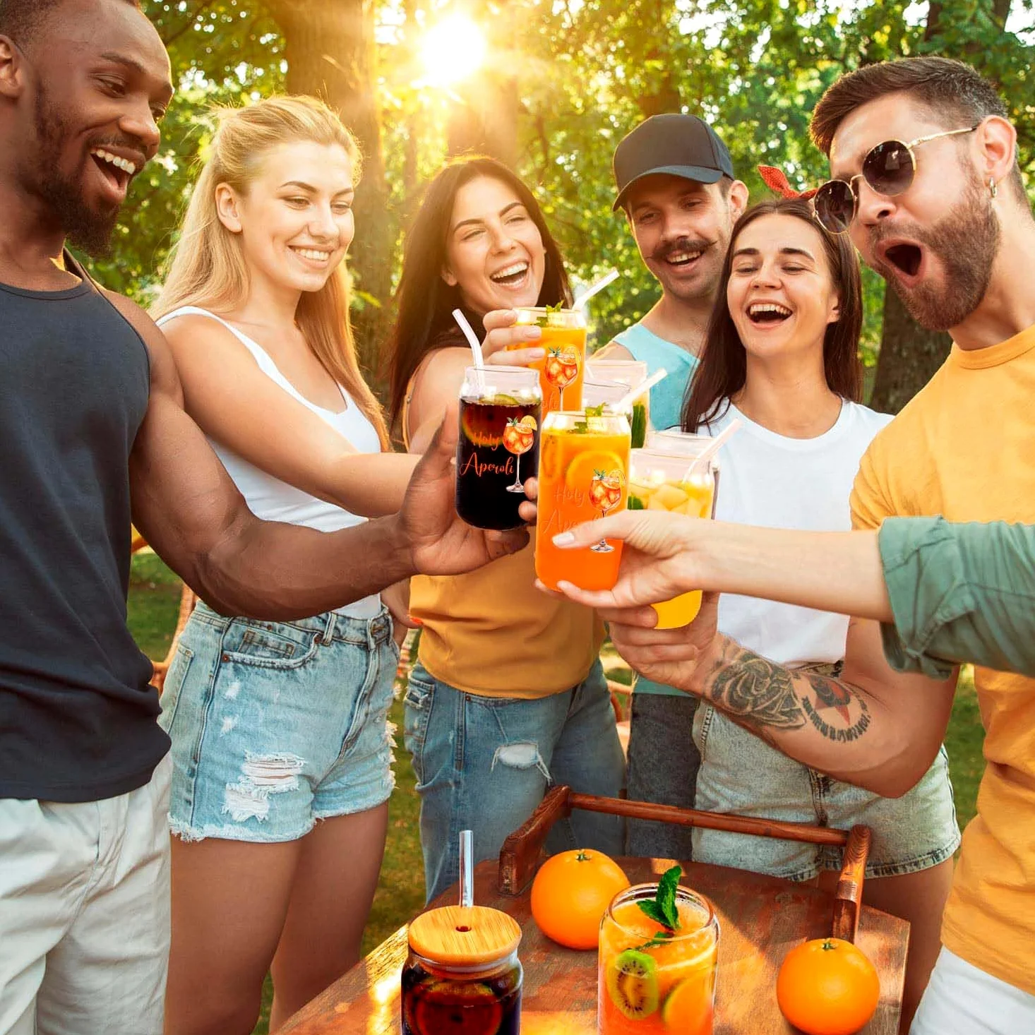 Aperol Spritz Gläser Glas mit Deckel Strohhalm Aperol Accessoires Aperol Geschenke für Frau Aperol Spritz Gläser Geschenkset (Aperol straw cup)